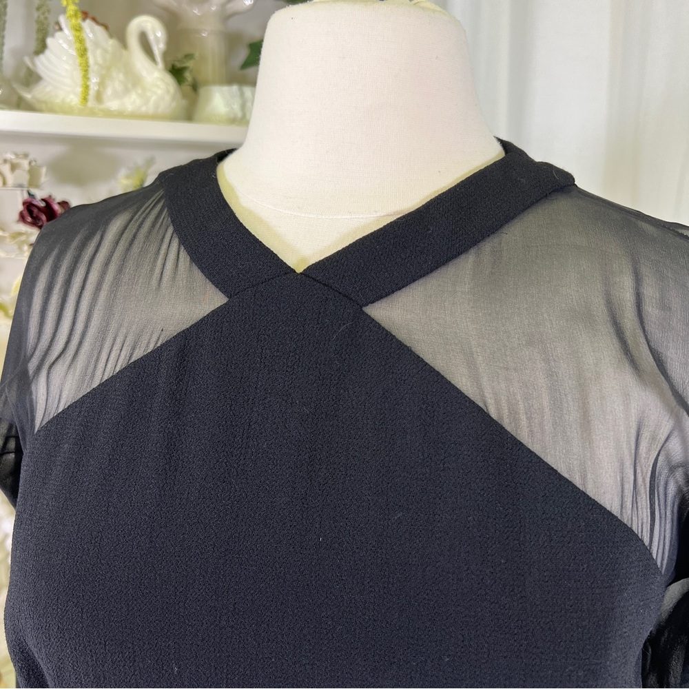 Vintage Carolyne Roehm Black Sheer Sleeved Cocktail Dress - Picture 3 of 16